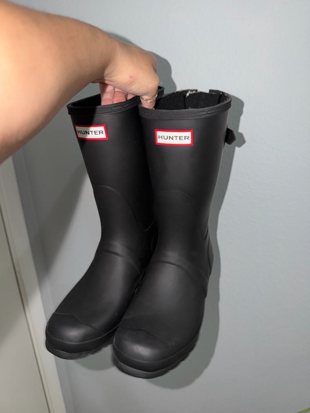 Hunter Black Rain Boots with Red Logo